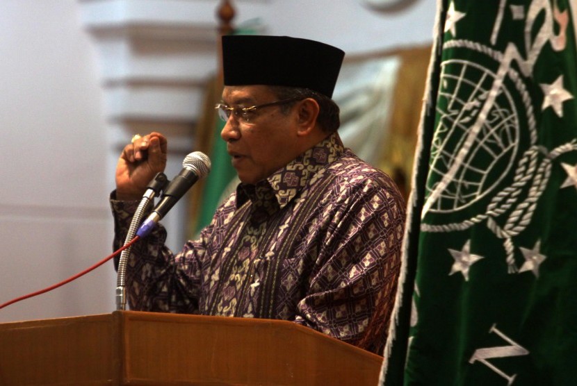 Ketua PB NU Said Aqil Siradj saat berpidato dalam Harlah ke-90 Nahdlatul Ulama (NU) di Jakarta, Senin (27/5) malam