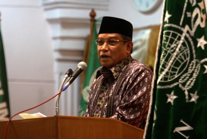 Ketua PB NU Said Aqil Siradj saat berpidato dalam Harlah ke-90 Nahdlatul Ulama (NU) di Jakarta, Senin (27/5) malam