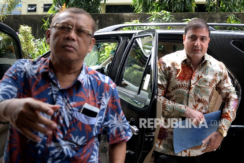  Ketua Pengusaha Indonesia Muda Sam Aliano saat tiba di Bareskrim Polri, Jakarta, Senin (6/2).