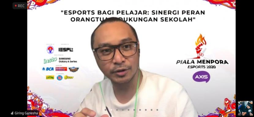 Ketua Penyelenggara Piala Menpora Esports 2020 Axis Giring Ganesha saat memberikan penjelasan dalam acara bincang media dengan tema “Esports bagi Pelajar: Sinergi Peran Orang Tua dan Dukungan Sekolah”, Jumat (4/9).