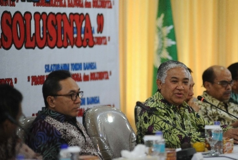 Ketua PP Muhammadiyah Din Syamsuddin bersama Ketua MPR Zulkifli Hasan.