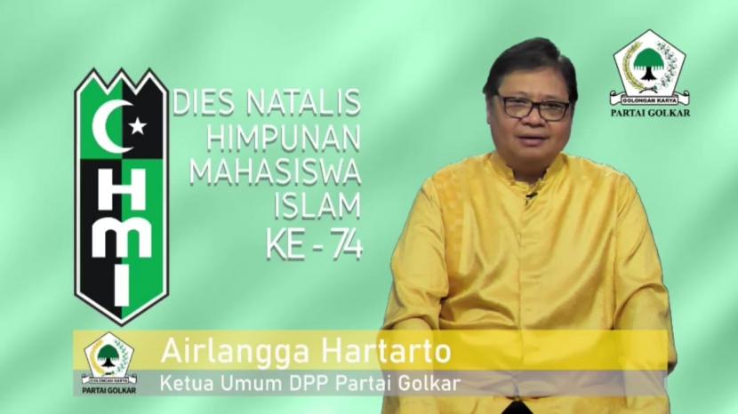 Ketua Umum DPP Partai Golkar Airlangga Hartarto mengucapkan selamat dies natalis ke-74 Himpunan Mahasiswa Islam (HMI), Jumat (5/2).