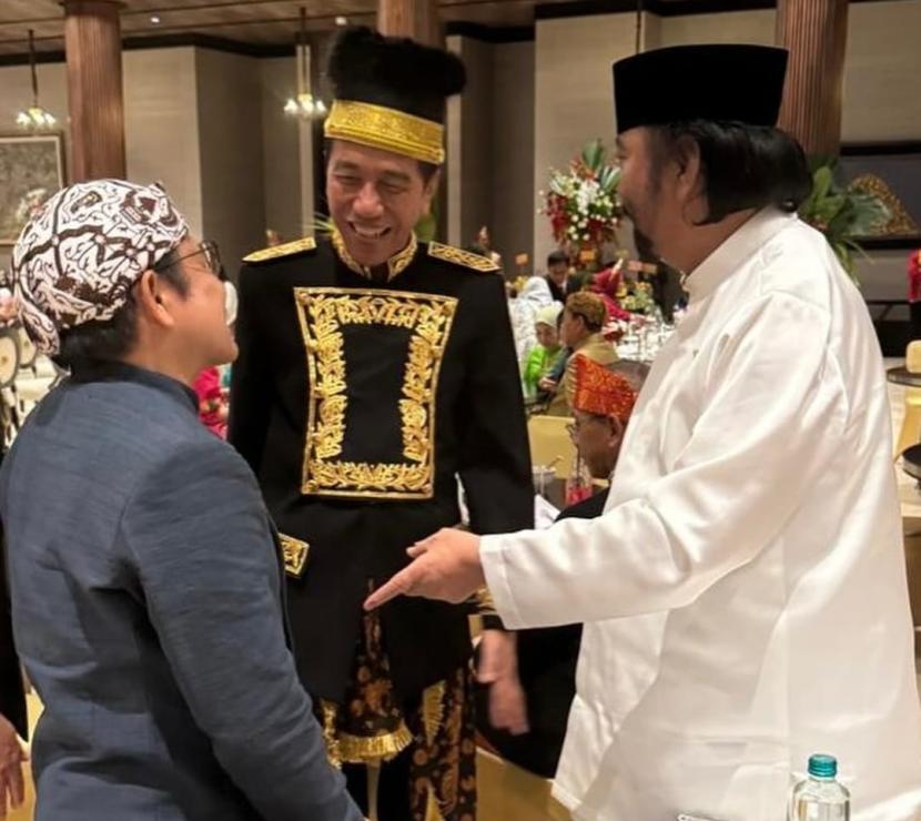 Ketua Umum DPP PKB Abdul Muhaimin Iskandar mengunggah foto kemesraan dengan Presiden Jokowi dan Ketua Umum DPP Partai Nasdem Surya Paloh di Istana IKN, Sabtu (17/8/2024).