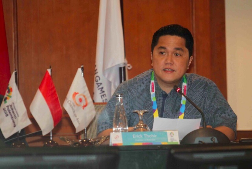 Ketua Umum INASGOC-Asian Games Erick Thohir memaparkan kesiapan timnya dalam memberikan layanan kesehatan dan pencegahan penggunaan doping, kepada Olympic Council of Asia (OCA) Medical Services Committee & Anti-Doping Commission.