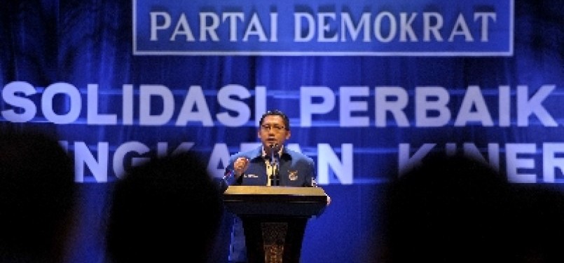 Ketua Umum Partai Demokrat (PD) Anas Urbaningrum ketika menutup Rapat Koordinasi Nasional PD 2011 di Sentul International Convention Center, Bogor, Jawa Barat.
