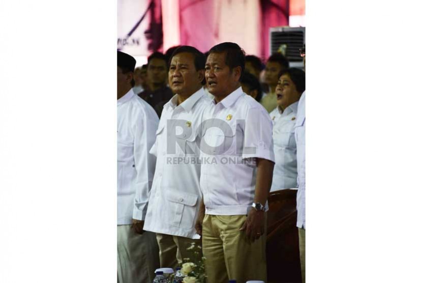 Ketua Umum Partai Gerindra, Suhardi, bersama Ketua Umum Dewan Pembina Partai Gerindra Prabowo.