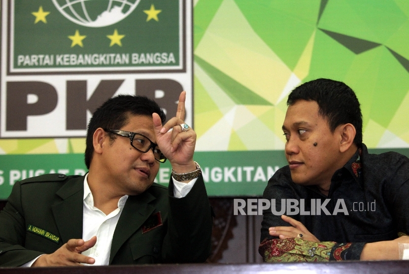 Ketua Umum Partai Kebangkitan Bangsa, Muhaimin Iskandar bersama Sekretaris Jenderal DPP Partai Kebangkitan Bangsa Abdul Kadir Karding 
