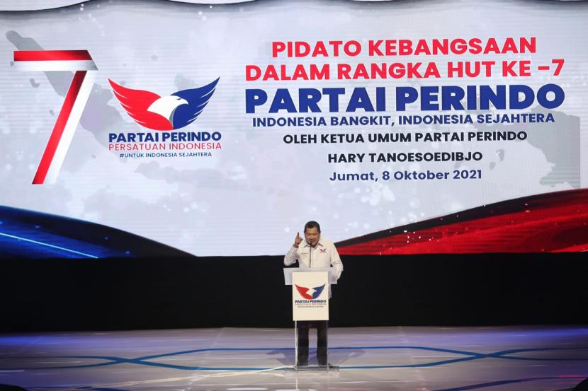 Ketua Umum Partai Perindo, Hary Tanoesoedibjo (HT) menyampaikan pidato kebangsaan dalam rangka Hari Ulang Tahun (HUT) ke-7 Partai Perindo, Jumat (8/10).