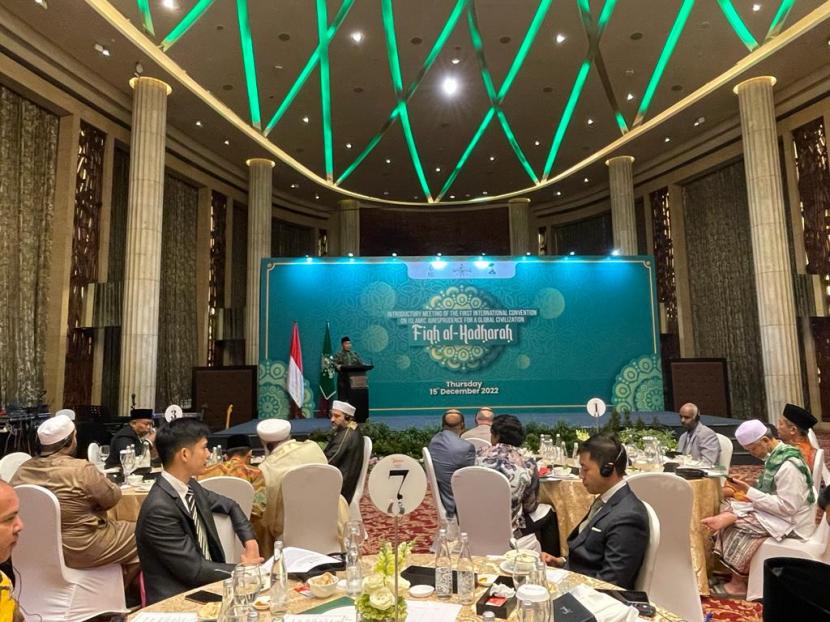 Ketua Umum PBNU KH Yahya Cholil Staquf dalam Gala Dinner dengan sejumlah diplomat negara-negara Islam dan negara sahabat di Jakarta, Kamis (15/12/2022) malam.