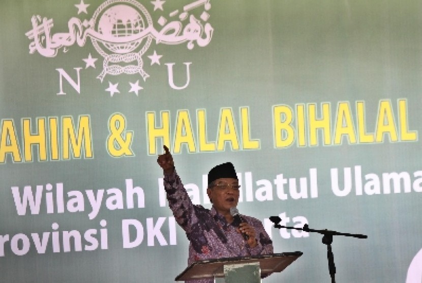 Ketua Umum PBNU Said Aqil Siroj berpidato saat Halal Bihalal Pengurus Wilayah Nahdlatul Ulama DKI Jakarta (ilustrasi).