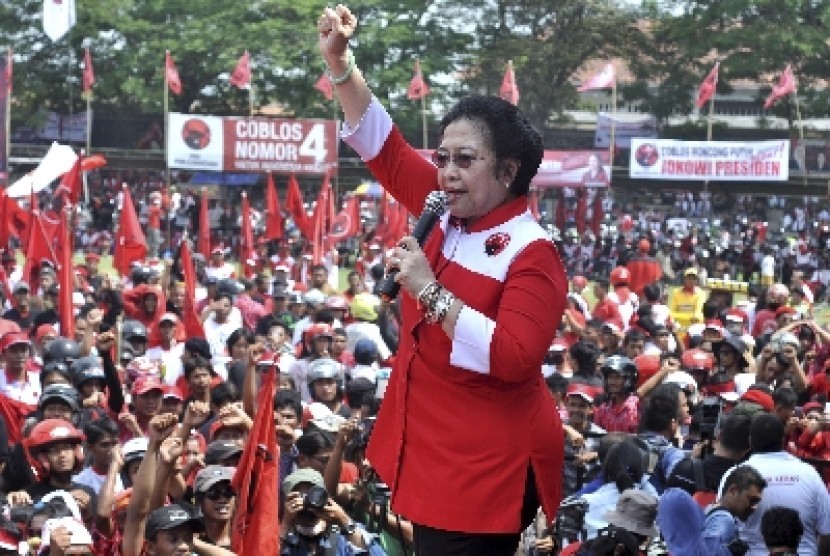 Ketua Umum PDI Perjuangan Megawati Soekarnoputri saat berkampanye di Klaten, Jawa Tengah.