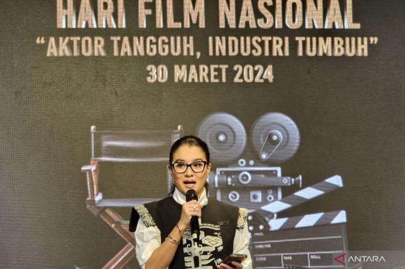 Ketua Umum Persatuan Artis Film Indonesia (PARFI) 56 Marcella Zalianty dalam pembukaan perayaan Hari Film Nasional 2024 di Jakarta, Sabtu (30/3/2024).