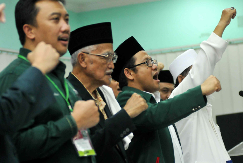Ketua Umum PKB Muhaimin Iskandar saat memimpin rapat konsolidasi Pilpres 2014 di Kantor DPP PKB, Jakarta, Selasa (13/5).
