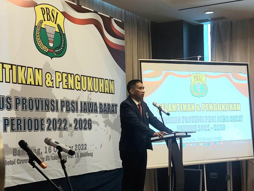 Ketua Umum PBSI Jabar, Irjen Pol Dr Akhmad Wiyagus saat menyampaikan sambutan usai dilantik.