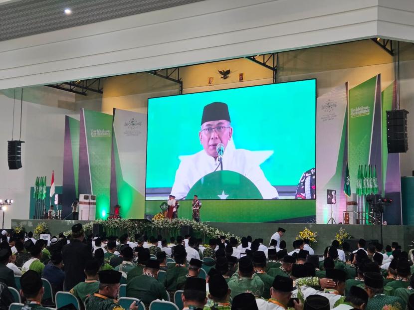 Ketum PBNU Gus Yahya di Universitas Islam Sultan Agung, Semarang, Sabtu (3/8/2024).