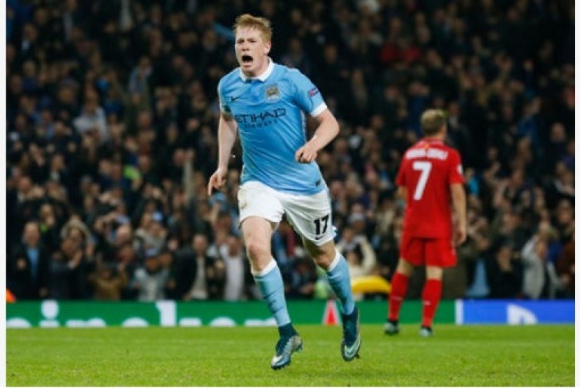 Kevin De Bruyne meluapkan kegembiraan setelah menjebol gawang Sevilla