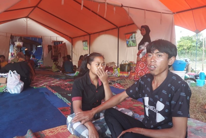Khaerul Wardi, korban gempa yang tinggal di posko pengungsian Sajang, Kecamatan Sembalun, Kabupaten Lombok Timur, NTB, Selasa (31/7).
