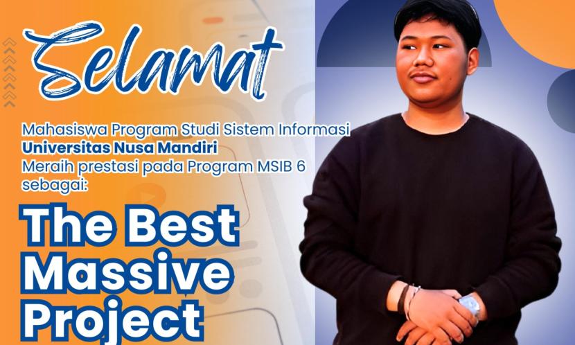 Khalaf Mursyid Khairi Putra Vito, mahasiswa Program Studi (prodi) Sistem Informasi Universitas Nusa Mandiri (UNM), berhasil meraih prestasi gemilang pada program MSIB (Magang Studi Independen Bersertifikat) 6 sebagai The Best Massive Project. 