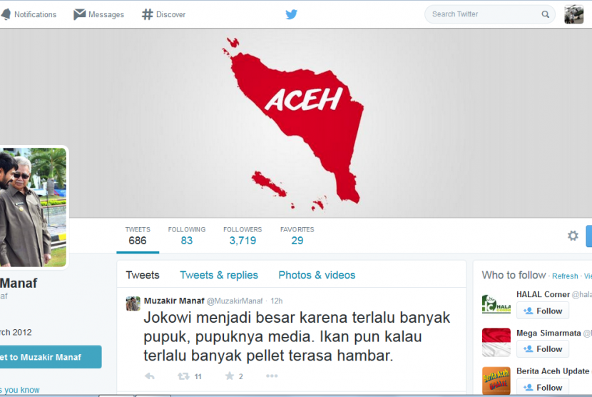 Kicauan Muzakir Manaf tentang Jokowi.