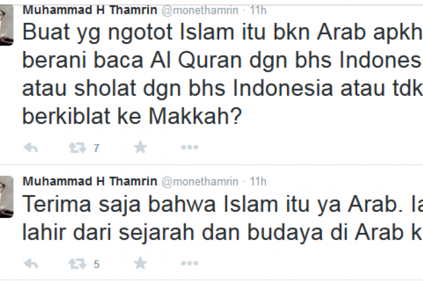 Kicauan politikus Partai Demokrat Muhammad Husni Thamrin.