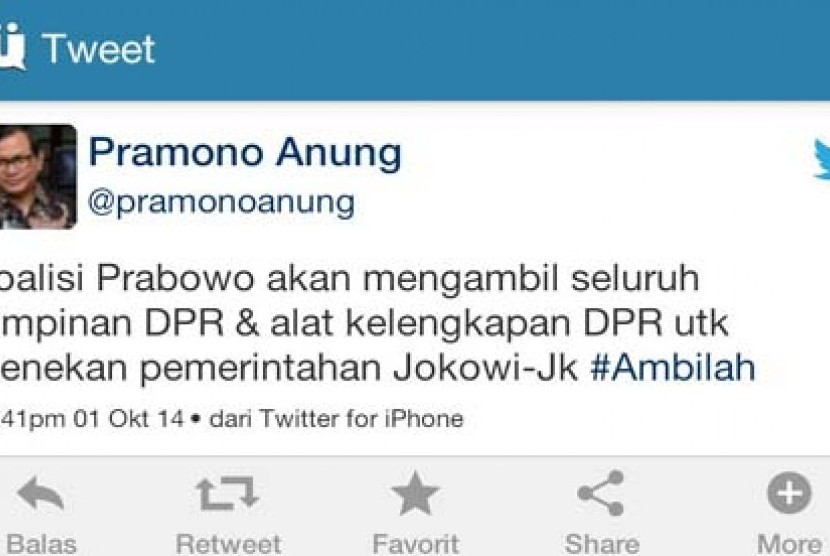 kicauan Pramono Anung di Twitter