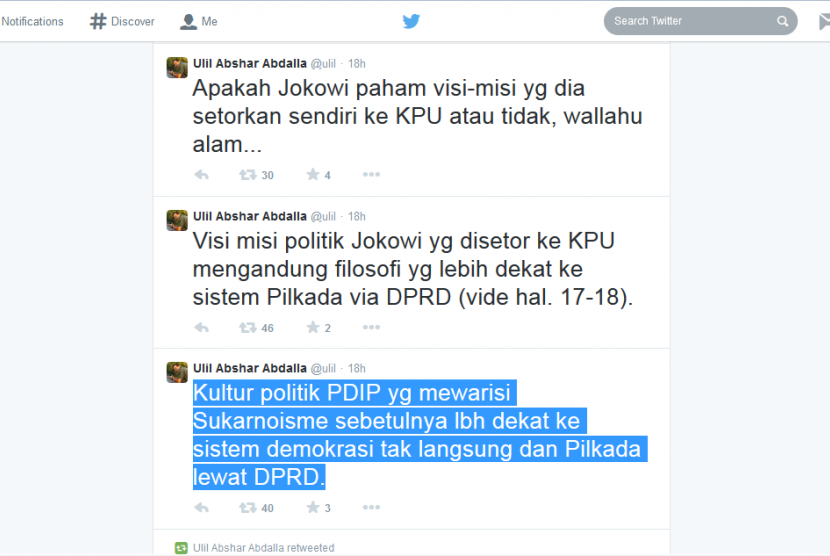 Kicauan Ulil soal visi misi Jokowi yang disetorkan ke KPU.