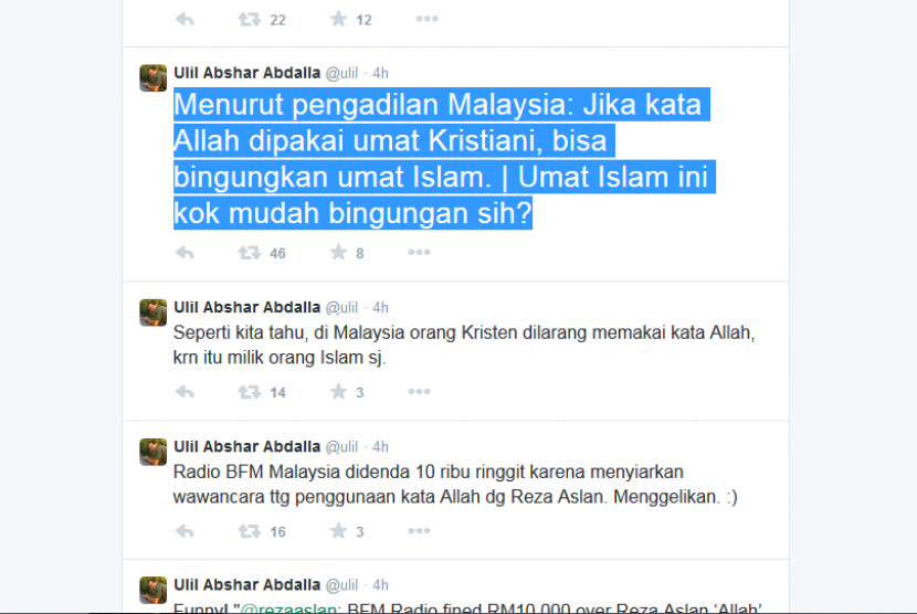 Kicauan Ulil tentang kebijakan pemerintah Malaysia.