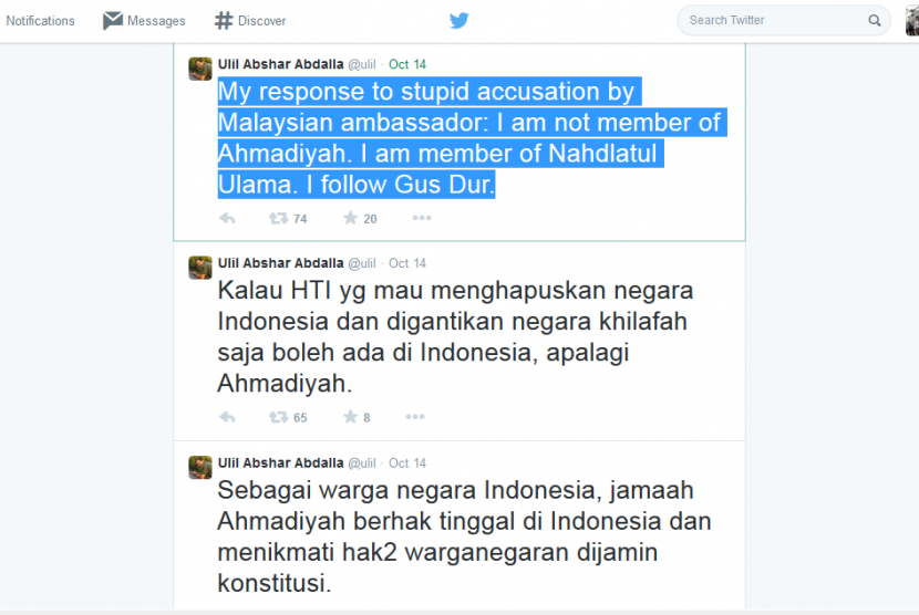 Kicauan Ulil tentang pencekalan pemerintah Malaysia.