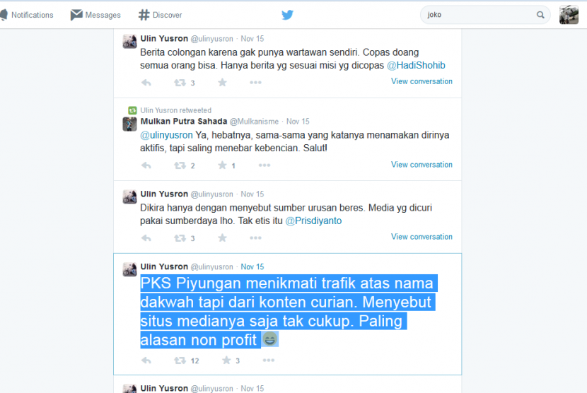 Kicauan Ulin Yusron tentang PKS Piyungan.