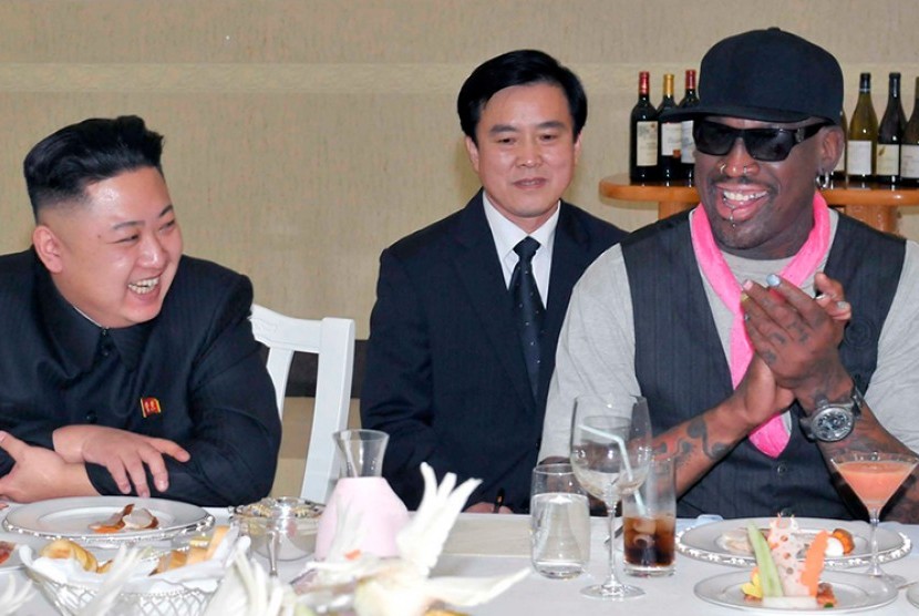 Kim Jong-un dan mantan pemain basket AS, Dennis Rodman