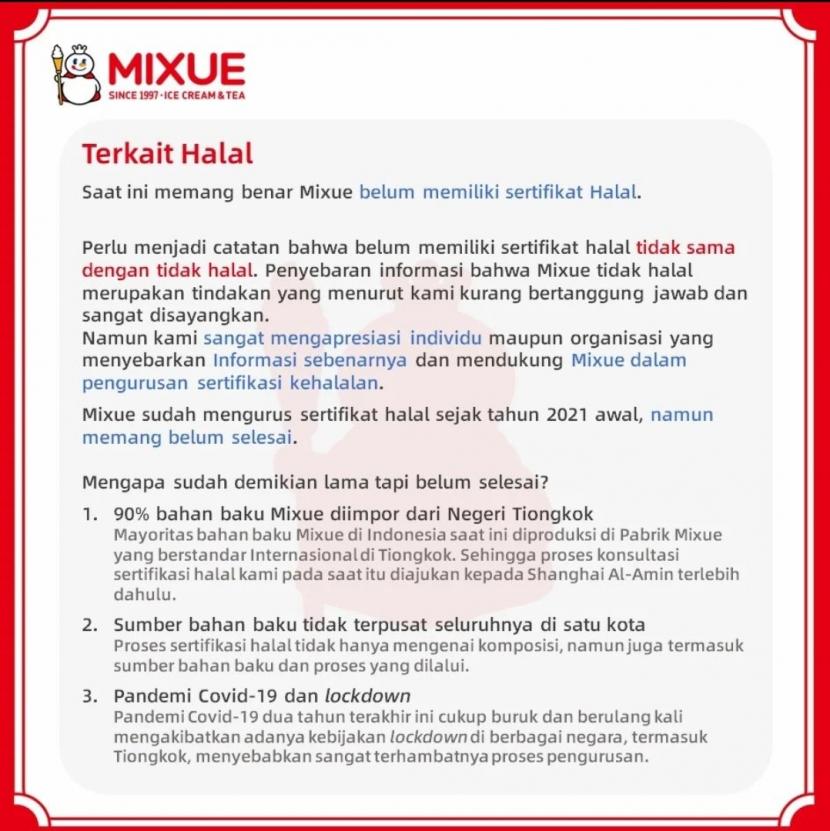 Klarifikasi Mixue Indonesia