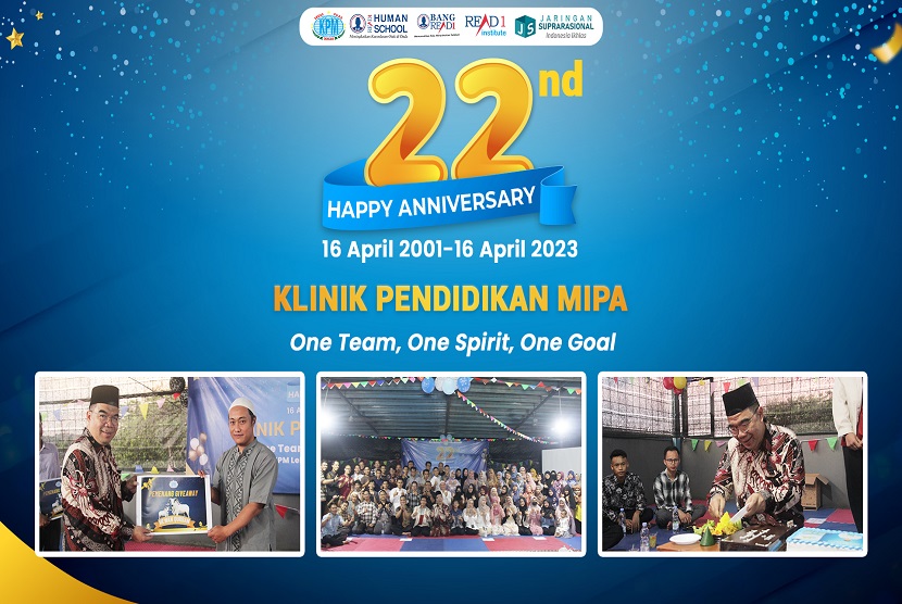 Klinik Pendidikan MIPA (KPM) menggelar syukuran dalam rangka memperingati hari lahir ke-22, bertempat di Kantor Pusat, Jalan Raya Laladon, Ruko 6, No. 1-3, Laladon, Ciomas, Kab. Bogor, pada Ahad (16/4/2023). 