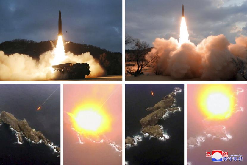 Kolase uji coba rudal yang dilakukan Korea Utara di tempat rahasia, Kamis (27/1/2022).