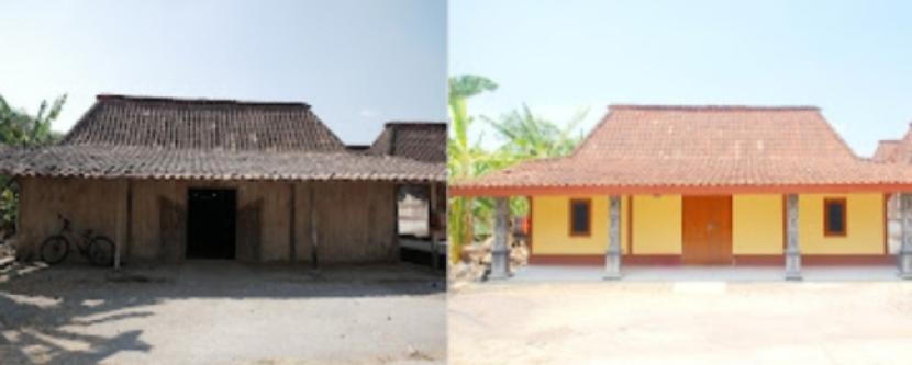 Kondisi rumah sebelum Program Rumah Sederhana Layak Huni (kiri) dan sesudah (kanan) di Kabupaten Grobogan dan lima unit rumah di Kabupaten Blora, Jawa Tengah. 