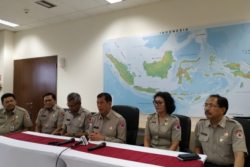 Konferensi Pers Badan Nasional Penanggulangan Bencana (BNPB) di IPSC, Sentul, Bogor, Jumat (25/1).