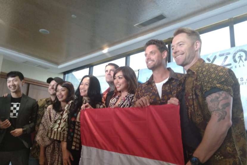 Konferensi pers Boyzone 25 Years Farewell Concert di The Trans Luxury Hotel Bandung, Kota Bandung, Sabtu (18/8). 