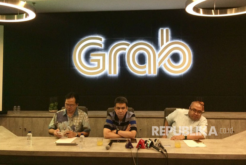 Konferensi pers oleh Grab Indonesia terkait aksi demo para driver akibat akun mereka yang di suspend secara tiba-tiba, Kamis (6/7) siang. 