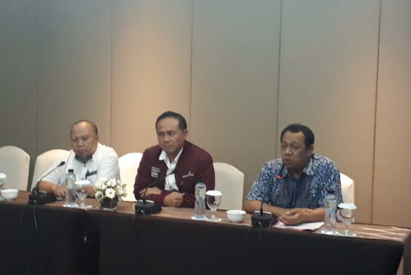 Konferensi pers perkembangan pembangunan New Yogyakarta International Airport (NYIA) bersama Angkasa Pura dan DAMRI di Royal Ambarukmo Hotel Yogyakarta, Sabtu (16/2). 