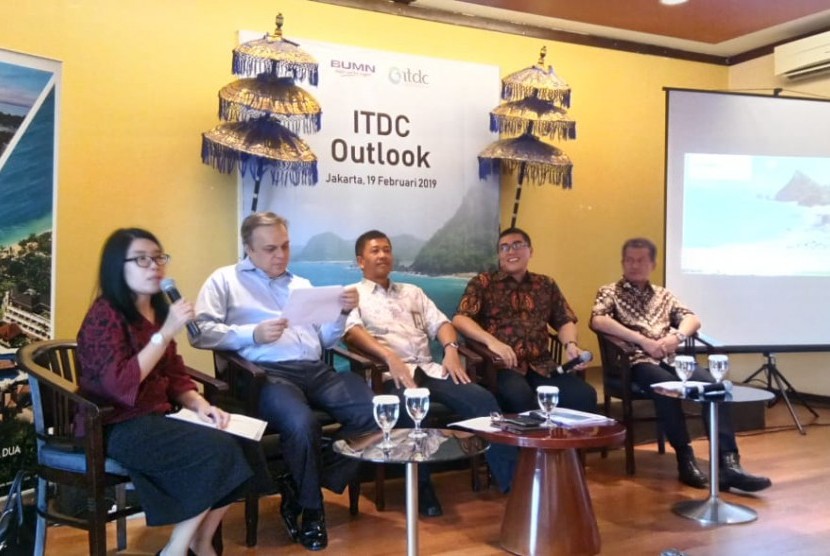 Konferensi Pers PT Pengembangan Pariwisata Indonesia atau ITDC oleh jajaran direksi perusahaan di Jakarta, Selasa (19/2) sore. 