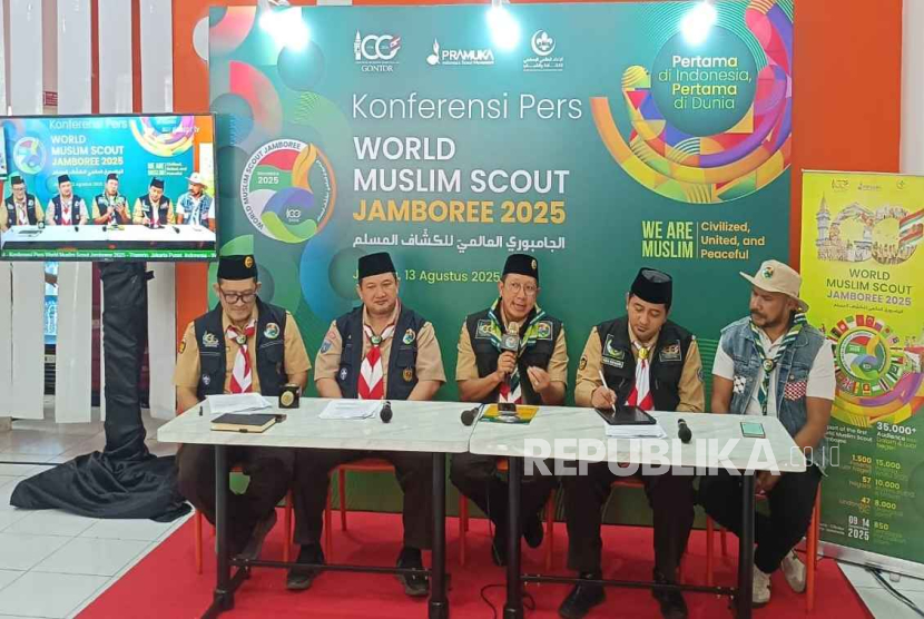 Konferensi pers World Moslem Scout Jamboree (WMSJ) 2025 yang akan digelar di Bumi Perkemahan Cibubur, Jakarta Timur pada 9-14 September. 