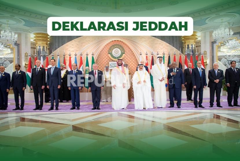 Konferensi Tingkat Tinggi (KTT) Liga Arab ke-32 yang berakhir pada 19 Mei 2023 mengadopsi Deklarasi Jeddah.