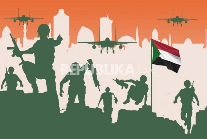 Konflik di Sudan (ilustrasi). Bentrok kekerasan antara militer Sudan dan milisi Pasukan Dukungan Cepat (RSF) kembali terjadi di ibu kota Sudan, Khartoum, pada Selasa (13/6/2023)