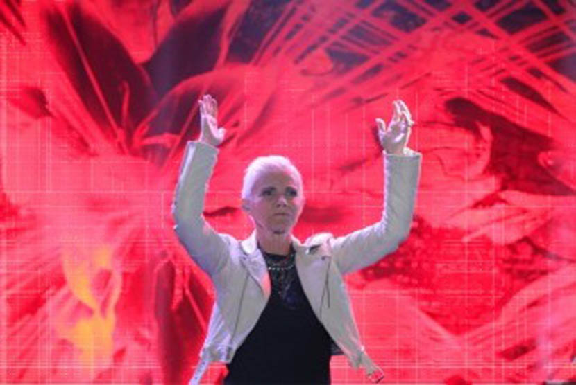 Vokalis Roxette Marie Fredriksson saat konser di Mata Elang International Stadium (MEIS) Ancol, Jakarta, Sabtu (3/3/2012). Fredriksson tutup usia pada Selasa (10/12). (Republika Online/Fafa)