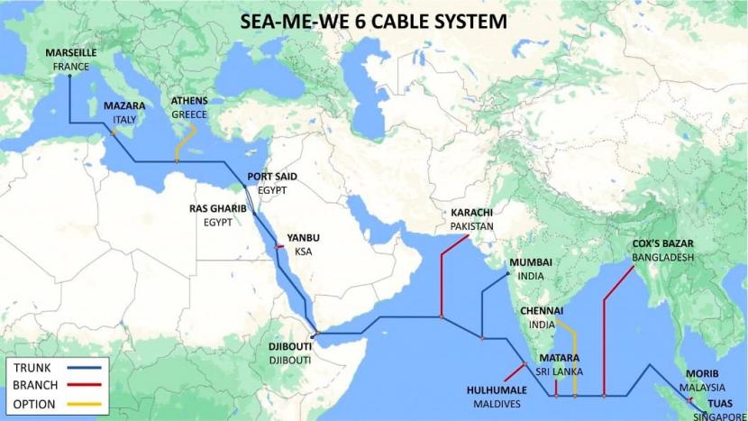 Konstruksi sistem kabel bawah laut sepanjang 19.200 kilometer (km) menghubungkan beberapa negara antara Asia Tenggara dan Eropa. Telin turut serta dalam mega proyek konsorsium SEA-ME-WE 6. (ilustrasi)