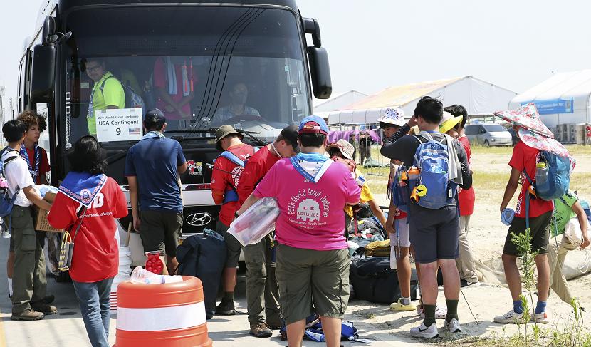 Pemindahan 39.000 peserta Jambore Pramuka Sedunia ke-25 dari Bumi Perkemahan Sae Man-Geum, Korea Selatan, akan dilakukan, Selasa (8/8/2023).