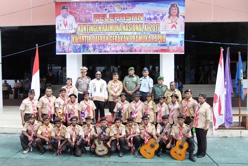 Kontingen Provinsi Papua yang akan mengikuti Raimuna Nasional XI di Cibubur, Jakarta Timur