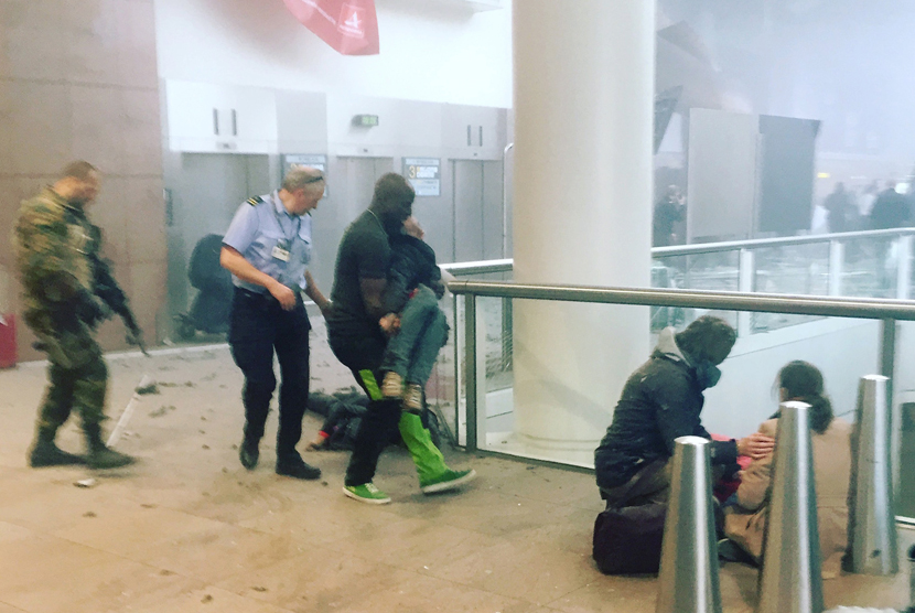  Korban ledakan mendapat perawatan di Bandara Brussel, Belgia, Selasa(22/3).