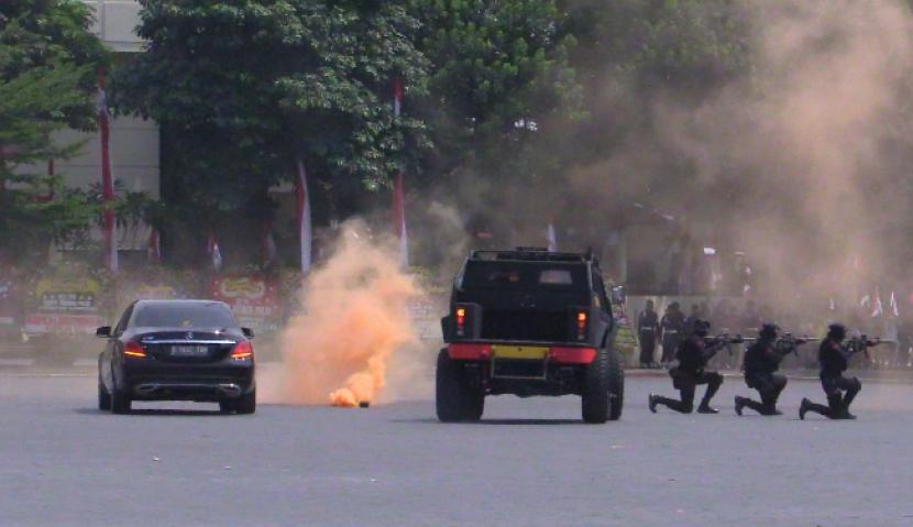 Korps Brimob Polri memperingati Hari jadinya yang ke-78 di Mako Brimob, Kelapa Dua, Depok, Jawa Barat pada Kamis (16/11/2023).