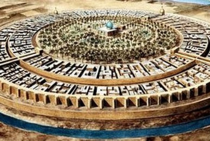 Harun Al Rasyid merupakan sosok yang berhasil memimpin Abbasiyah. Ilustrasi Kota Baghdad pada masa Abbasiyah berbentuk bundar.