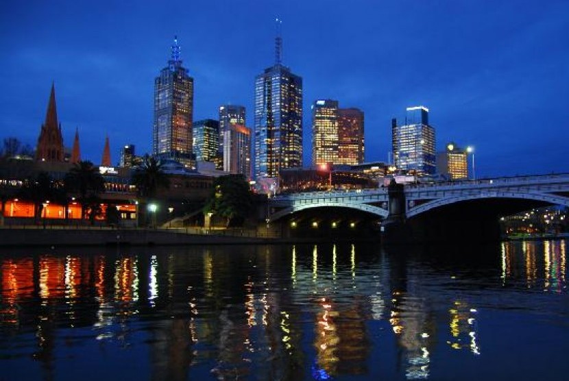 Kota Melbourne, Australia, di malam hari